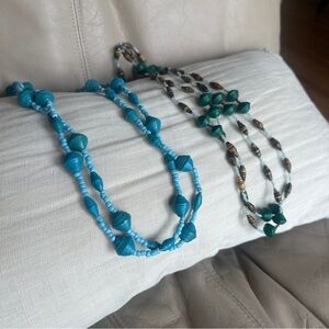 Handmade Tanzanian Paper Bead Necklace Set (2) – Turquoise & Green Artisan